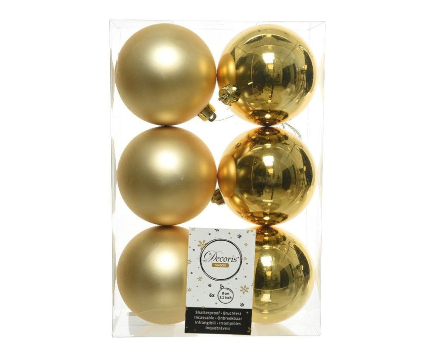 Shatterproof Light Gold Bauble  8cm Pack of 6 - Christmas