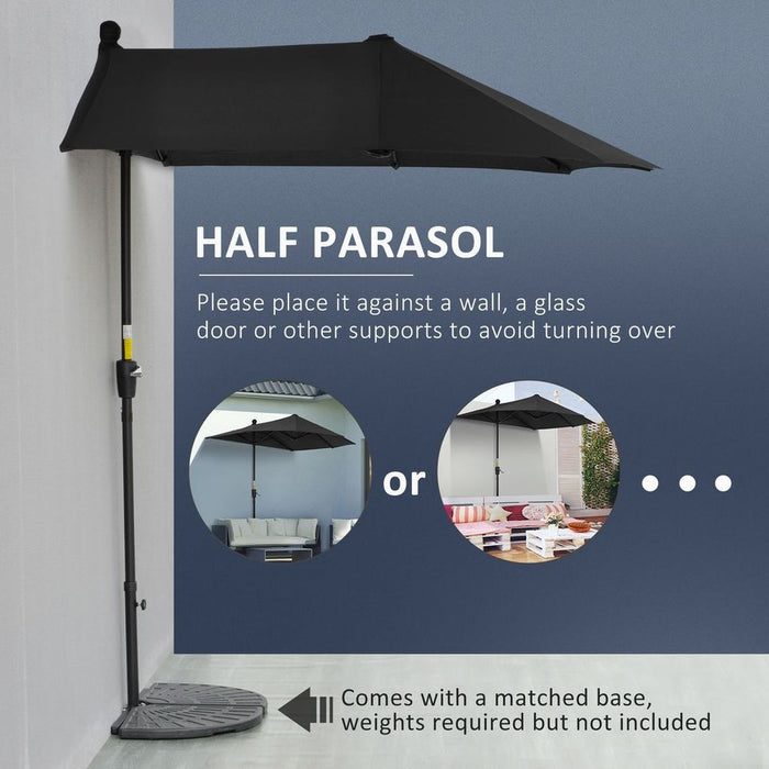 Premium Outsunny 2m Half Garden Parasol  - Crank Handle, Black