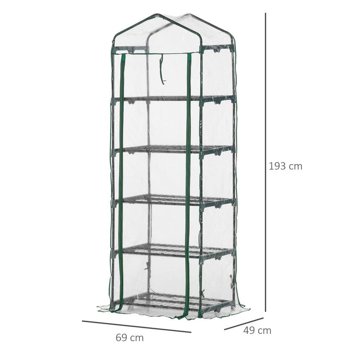 5 Tier Greenhouse OutdoorPortable Shed Metal Frame Transparent 69x49x193cm