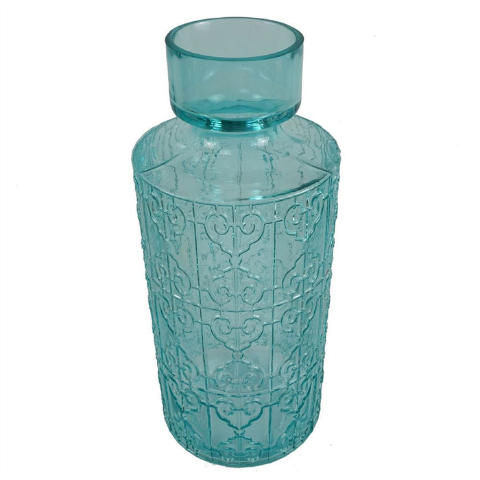 Stunning 40cm Turquoise Glass Vase - Handcrafted with Intricate Design - Perfect for Real or Artificial Flowers - Limited Stock!