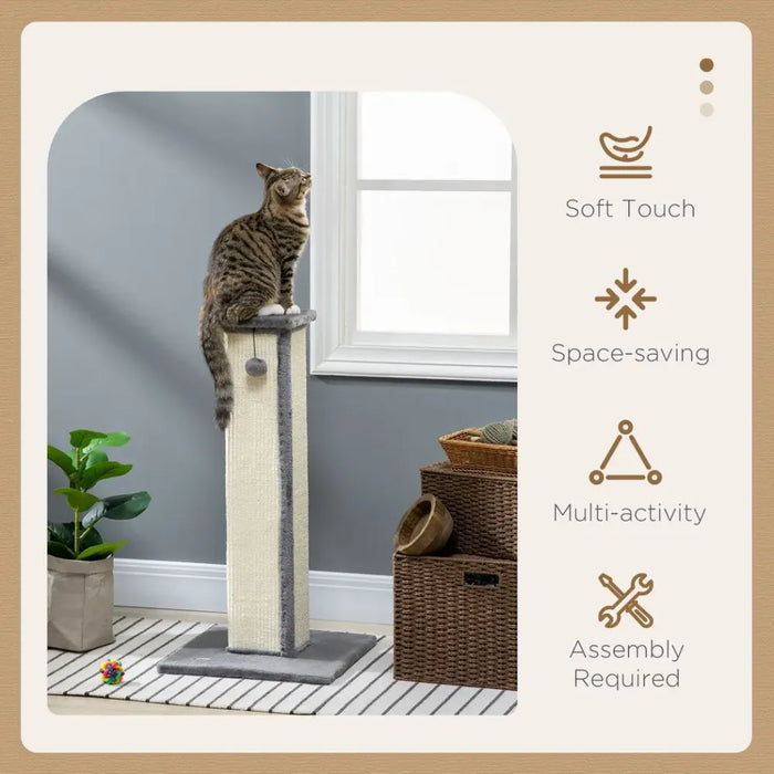 Cat Scratching Post 81cm Cat Scratcher w/ Natural Sisal Rope Hanging Ball Grey