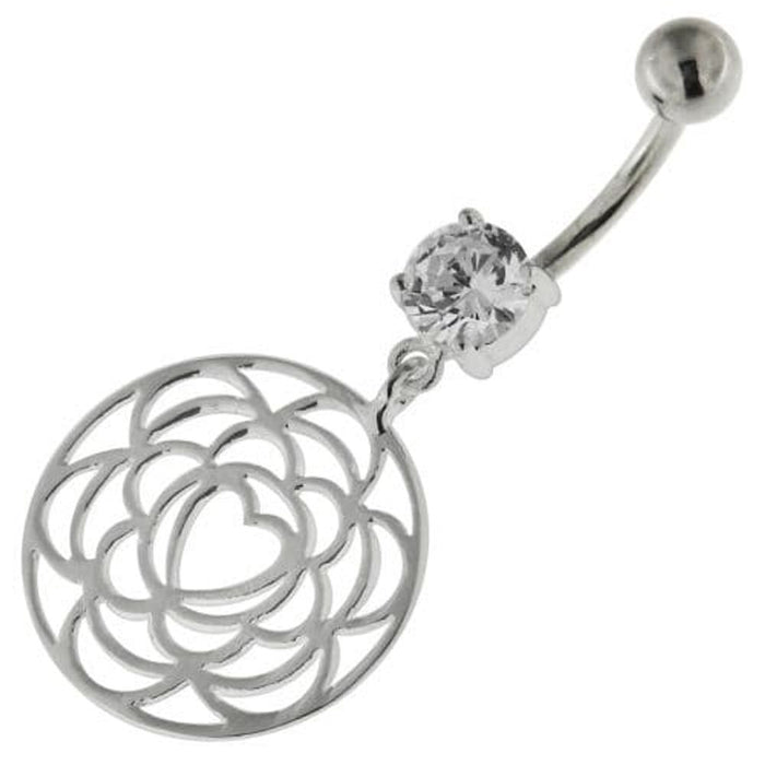 925 Sterling Silver center Heart Cutout Belly Button Ring