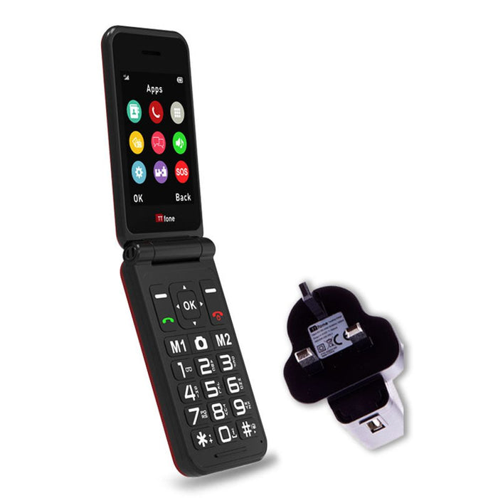 Red TTfone Flip 4G Mobile: Big Button, Emergency Button, Charger, Pay As You Go