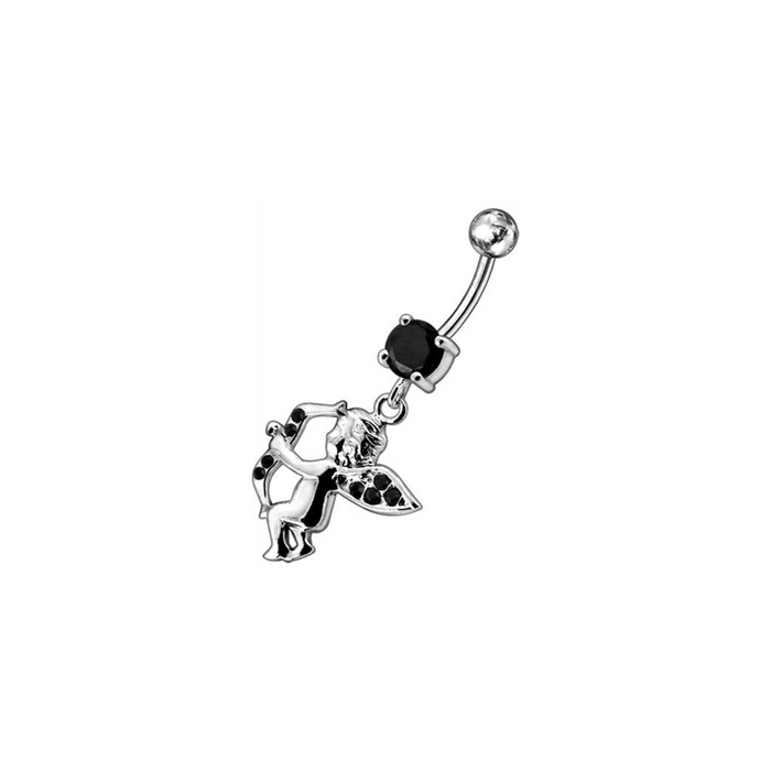 Jeweled Fancy  Angel Silver Dangling SS Bar Curved Belly Ring