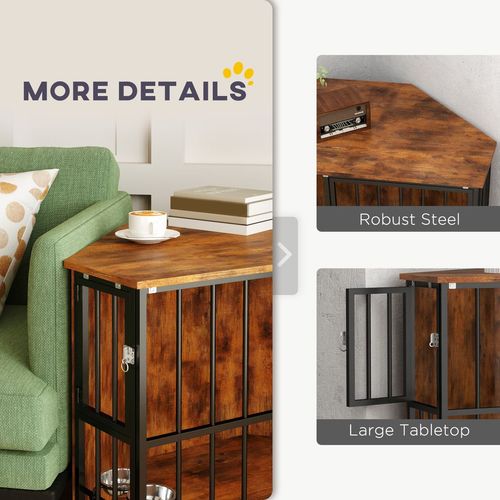 PawHut Corner Dog Crate Furniture with 2 Bowls for Small & Medium Dogs