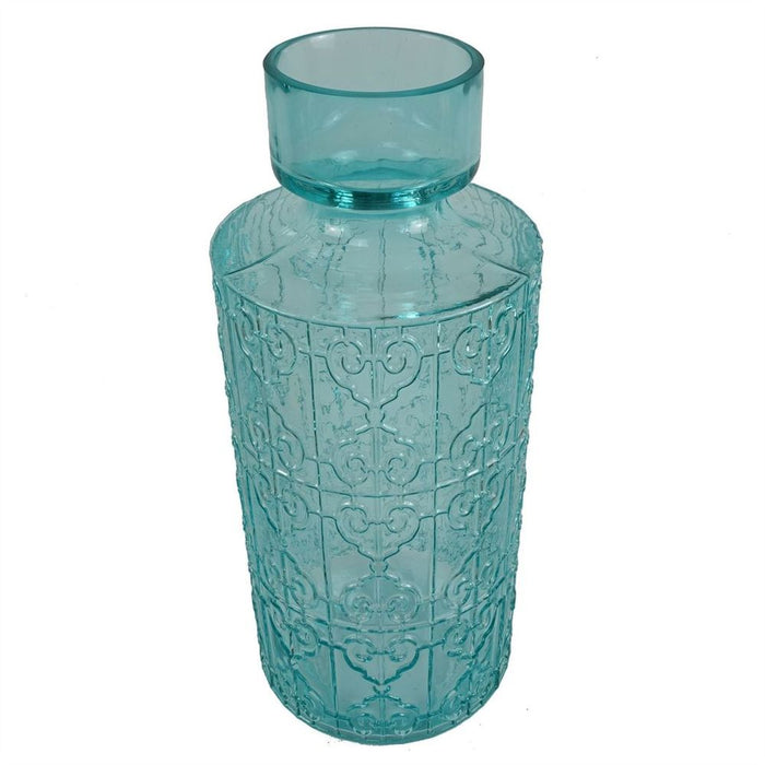 Hand-Finished 40cm Tall Turquoise Glass Vase