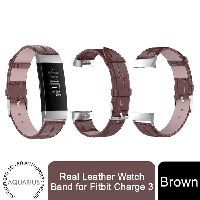 Premium Real Leather Watch Band for Fitbit Charge 3 - High Quality & Comfortable Brown Band - Professional Seller