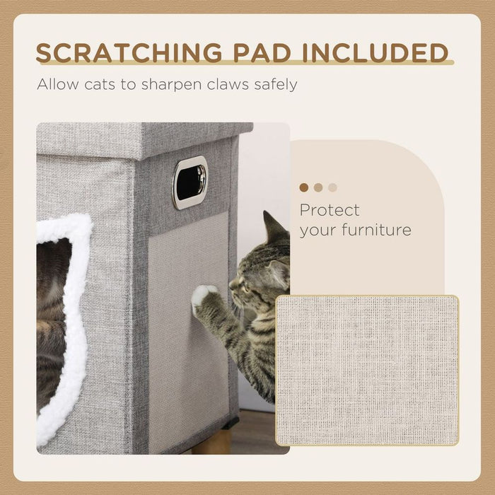 Deluxe PawHut 2-in-1 Cat Bed Ottoman w/ Cushion, Scratching Pad, Handles - Ultimate Cat and Human Comfort!