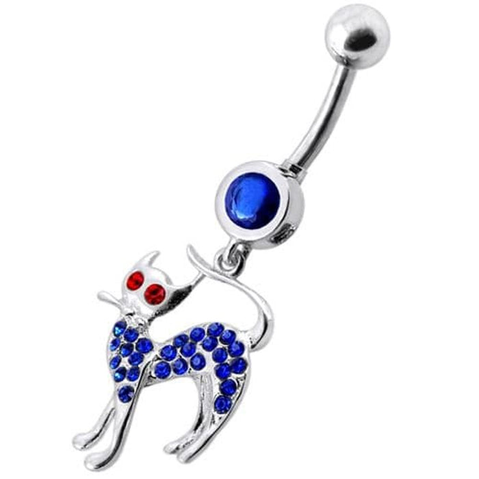 Fancy Jeweled Cat Dangling Navel Bar