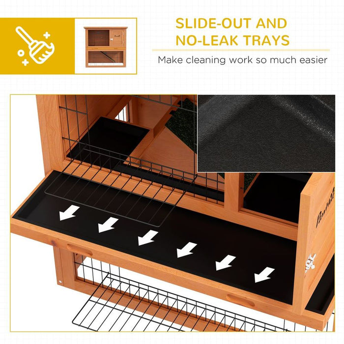 PawHut Wooden Rabbit Hutch, 80cm Antiseptic Outdoor, for 1-2 Rabbits - Orange