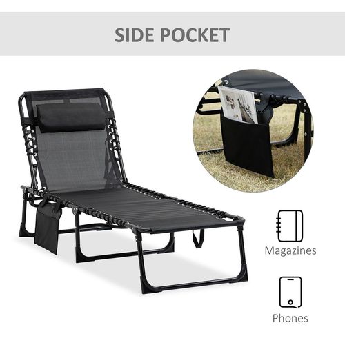 Lounger Folding Reclining Camping Bed 5-position Adjustable Black