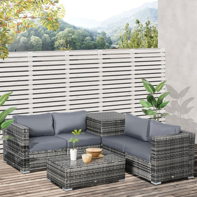 High-Quality 6PC Rattan Corner Sofa Set w/ Cushion - Grey