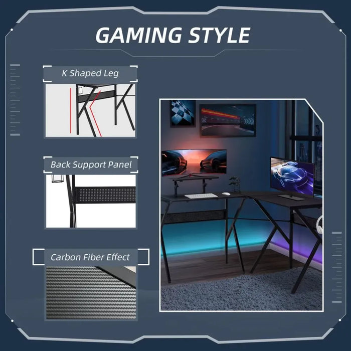 Corner Gaming Desk for Home Office w/ Monitor Stand Cup Holder Headphone Hook