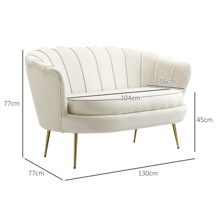 HOMCOM 2 Seater Sofa Cream White w/ Petal Backrest & Steel Legs - Modern & Comfortable