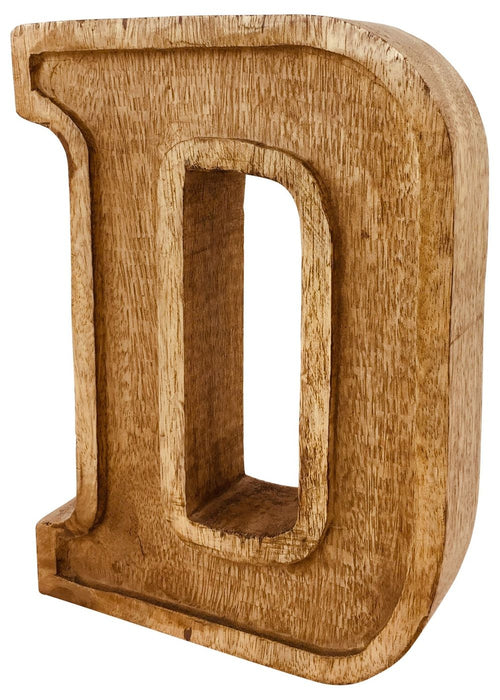 Rustic Hand Carved Wooden Embossed Letter D. Versatile Décor for Nurseries, Bedrooms, and Events. Free-standing or Wall Mountable.