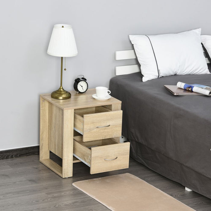 Premium Particle Board 2-Drawer Bedside Table - Natural