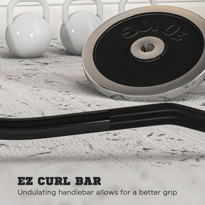 High-Quality 120cm EZ Curl Bar - 5cm Weight Plates - 8kg - Non-Slip Handle - Spring Clips - Professional Grade