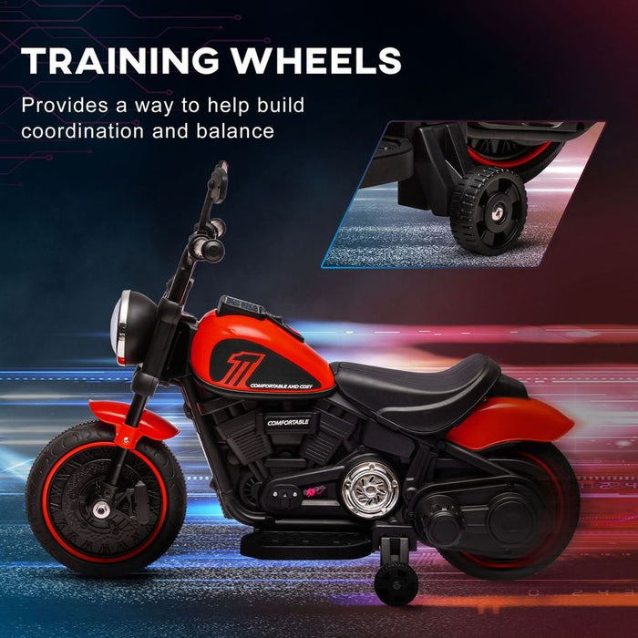 HOMCOM 6V Electric Motorbike, Training Wheels, One-Button Start - Red