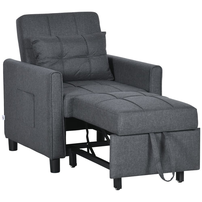 HOMCOM Pull Out Chair Bed, Sleeper Chair with Pillow, Side Pockets, Grey