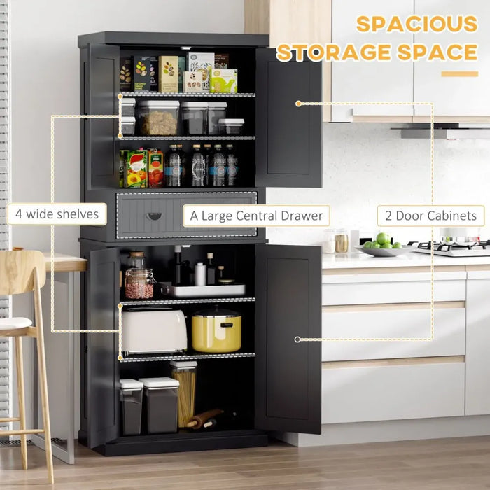 Space-Saving Freestanding Kitchen Storage Cabinet - Black