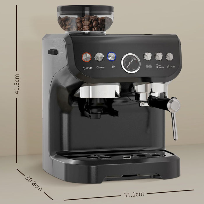 Premium Espresso Machine w/ Integrated Grinder & Steam Wand - 15 Bar Pressure - Professional Quality