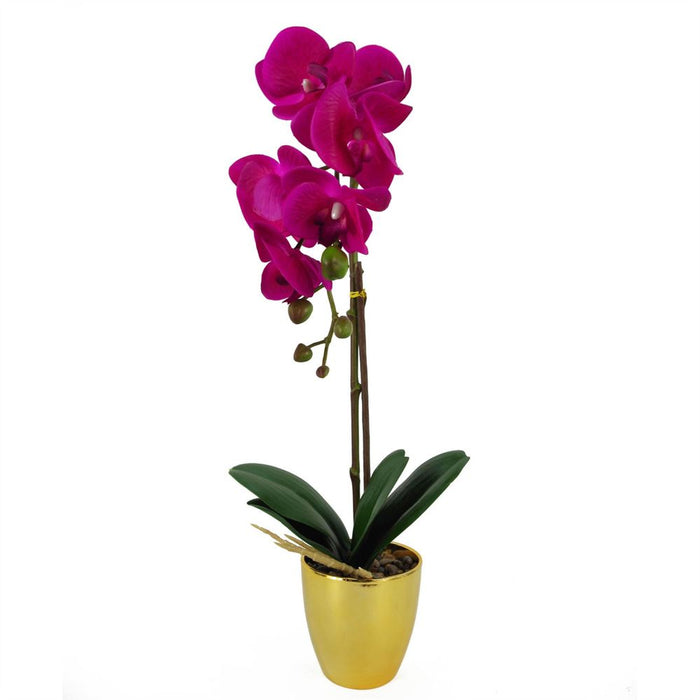 46cm Artificial Orchid Dark Pink / Gold