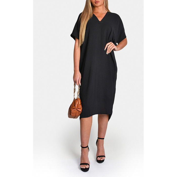 Timeless V-Neck Midi Dress: Half-Sleeve & Flattering Design