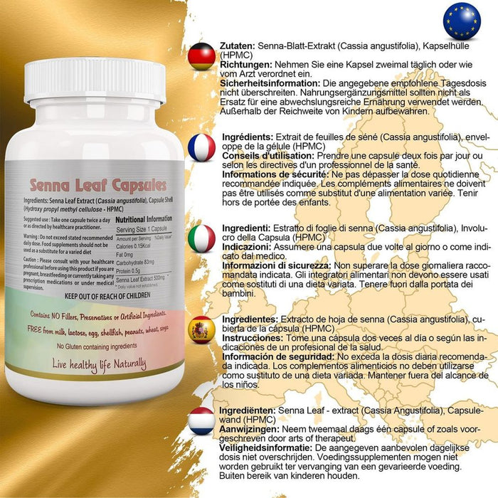 Senna Leaf Capsule (Cassia angustifolia): Relieves constipation & promotes digestion