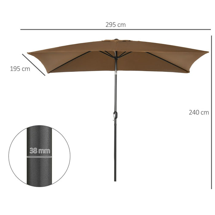 Outsunny 3x2m Patio Parasol Canopy - Tilt Crank, 6 Ribs, Sun Shade - Garden Brown