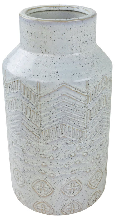 Premium White Textured Stoneware Vase, 30cm