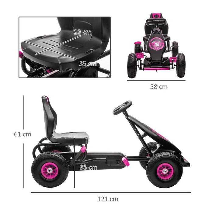 HOMCOM Children Pedal Go Kart - Adjustable Seat, Rubber Wheels, Brake - Pink