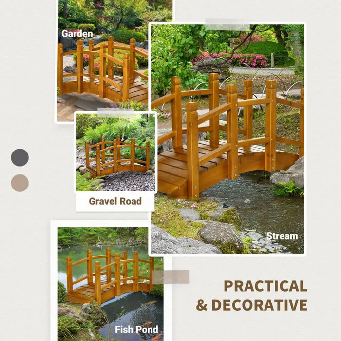 Premium Quality Arched Wooden Garden Bridge with Safety Rails - Perfect Decor for Pond, Creek, and Stream