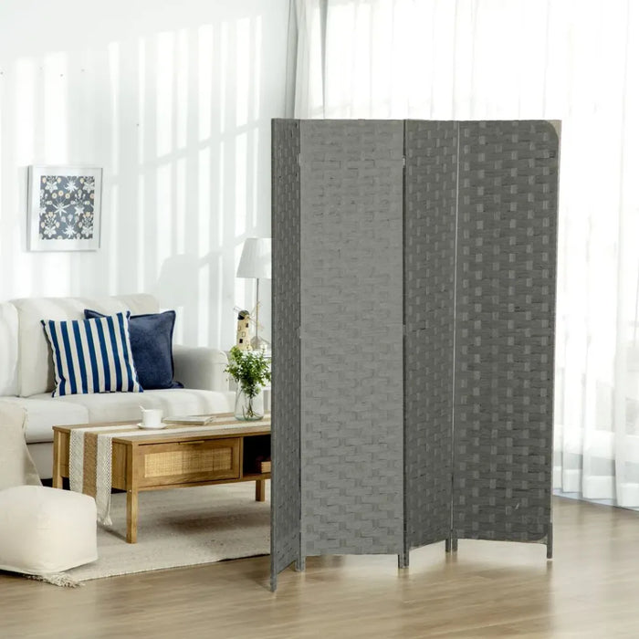 4-Panel Folding Wall Divider Room, Wave Fibre Privacy Screen Panels, Grey