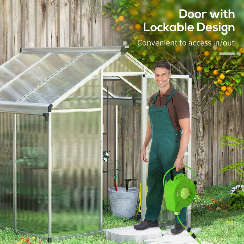 Outsunny 6x6ft Aluminium Greenhouse - Door Window Galvanised Base PC Panel