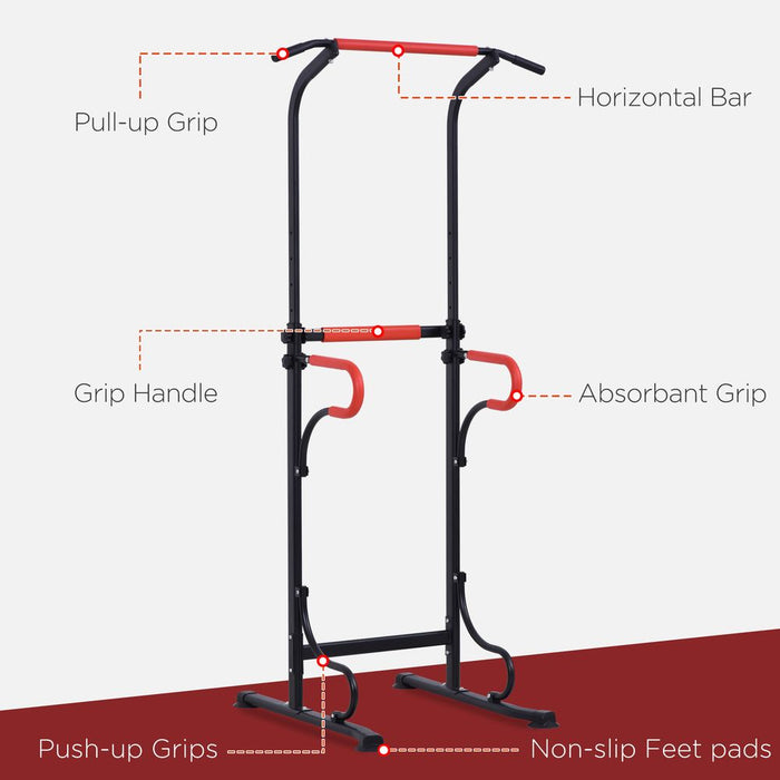 HOMCOM Pull Up Station with Dip Station and Push-up Stand, Height Adjustable Power Tower, Free Standing Pull Up Bar for Home Gym