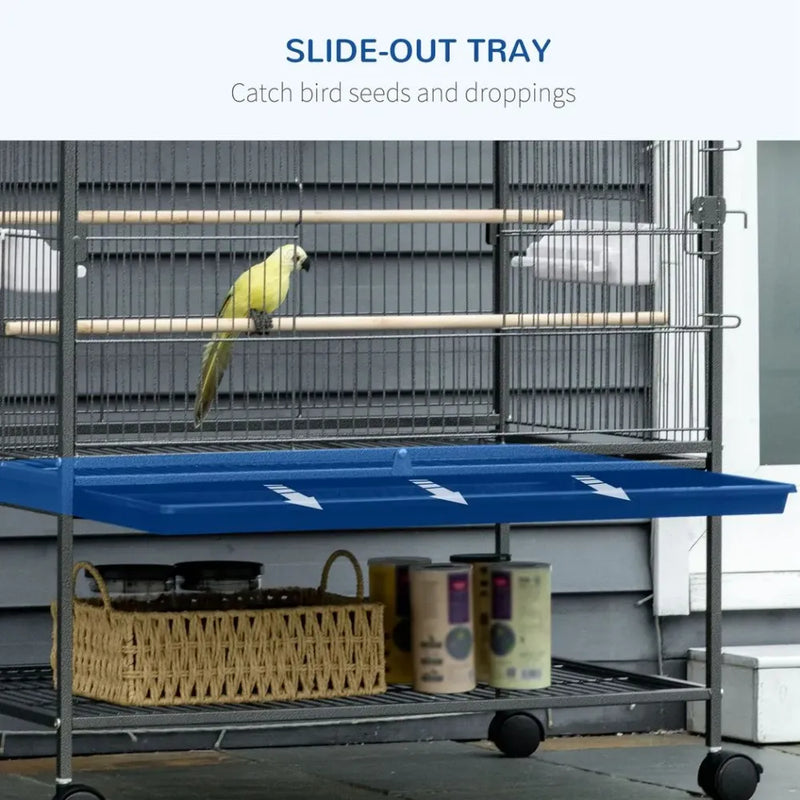 Bird Cage Aviary for Budgies Canaries w/ Rolling Stand Slide-Out Tray, Grey