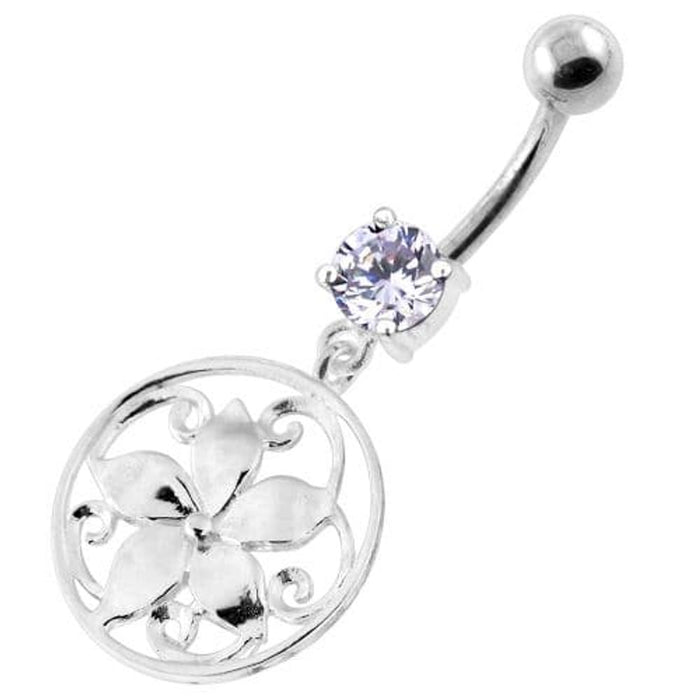 925 Sterling Silver Floral Flower Navel Belly Ring