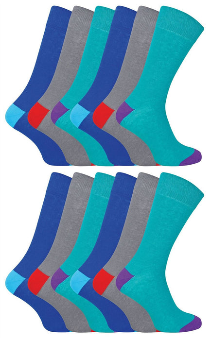 12 Pack Men's Contrast Heel & Toe Socks