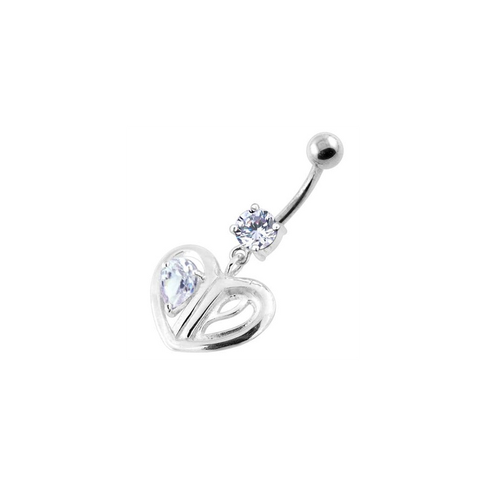 Jeweled Heart Cut out 925 Sterling Silver Navel Bar