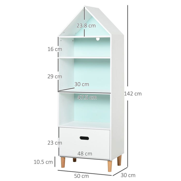 Rocket Bookshelf | 142x50cm | 3 Shelves | Drawer | Wood Legs | White