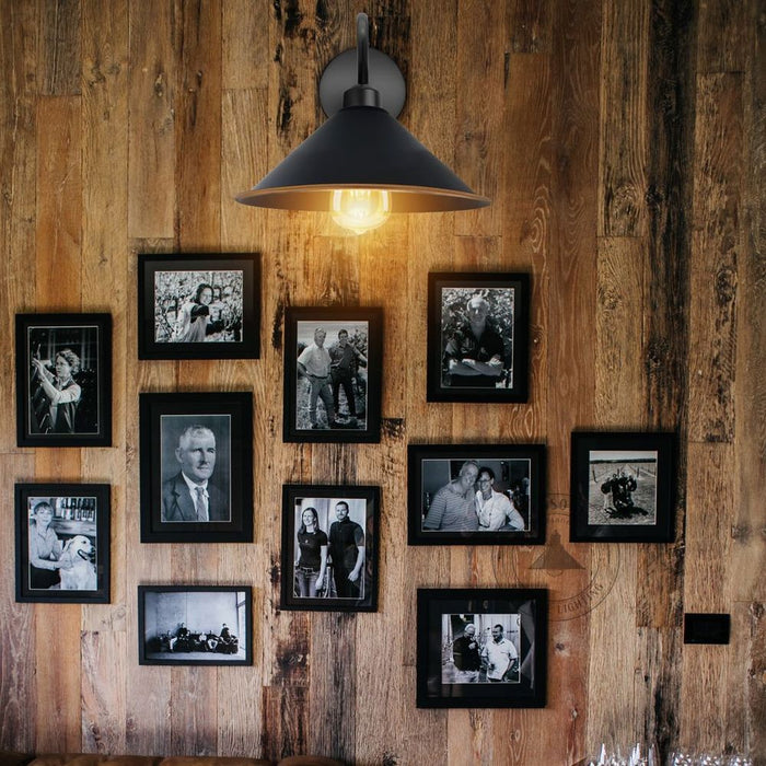 Black gold Wall Light Fixture,Black Wall Sconce E27 Base Socket Screw Type Wall Mounted Swan Neck Cone Shape Shade