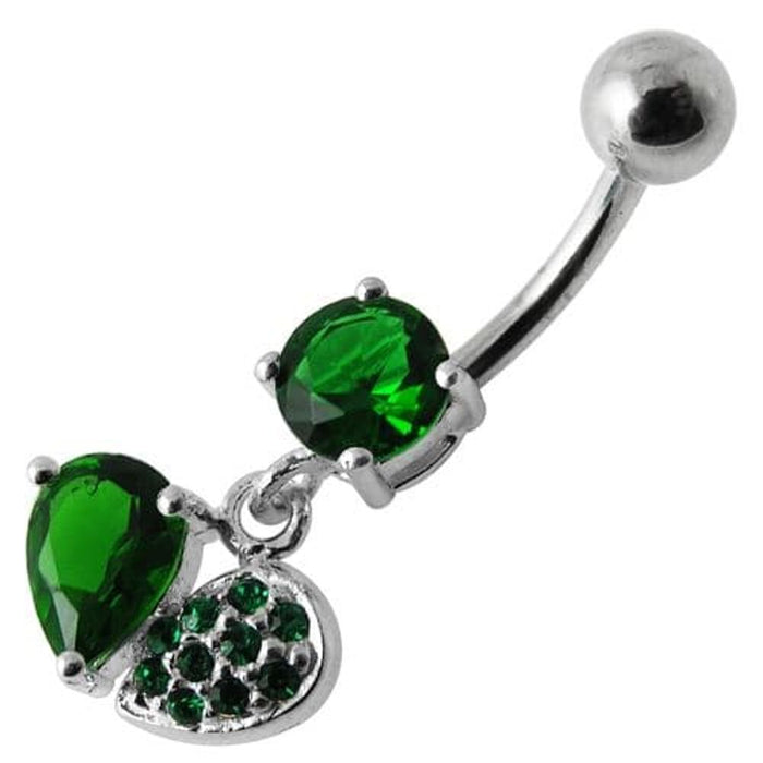 Fancy Design Jeweled Dangling SS Bar Belly Button Ring