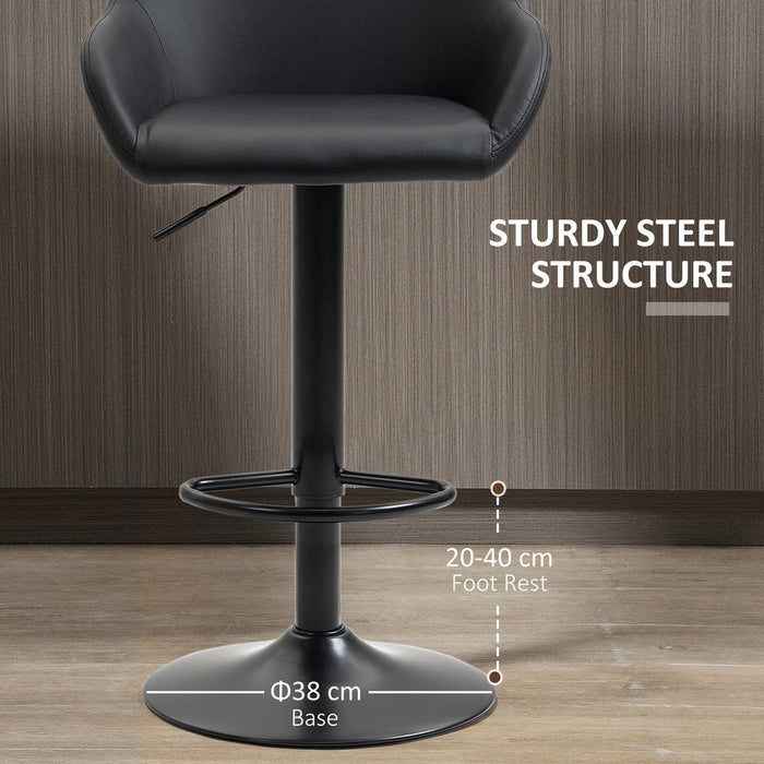 Premium Swivel Barstools - Set of 2 - PU Leather - Footrest - Backrest - Black