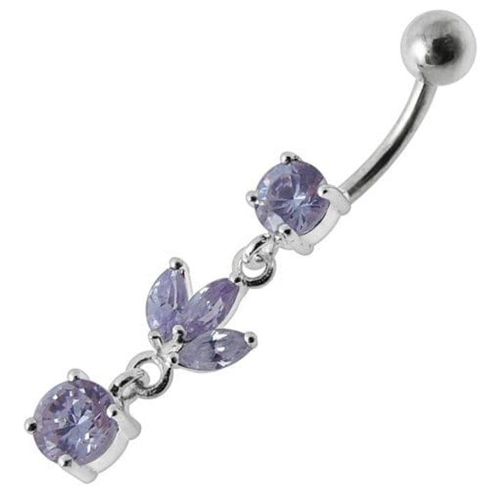 Silver Fancy Leaf Design Dangling Belly Ring