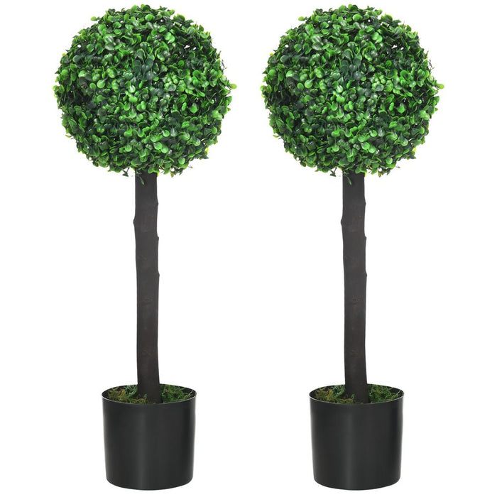 HOMCOM 2 Potted Artificial Boxwood Ball Trees, 60cm - Realistic Colors & Textures, Zero Maintenance