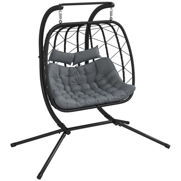 Comfy Black Hanging Swing Chair, Thick Cushion, Patio Swing