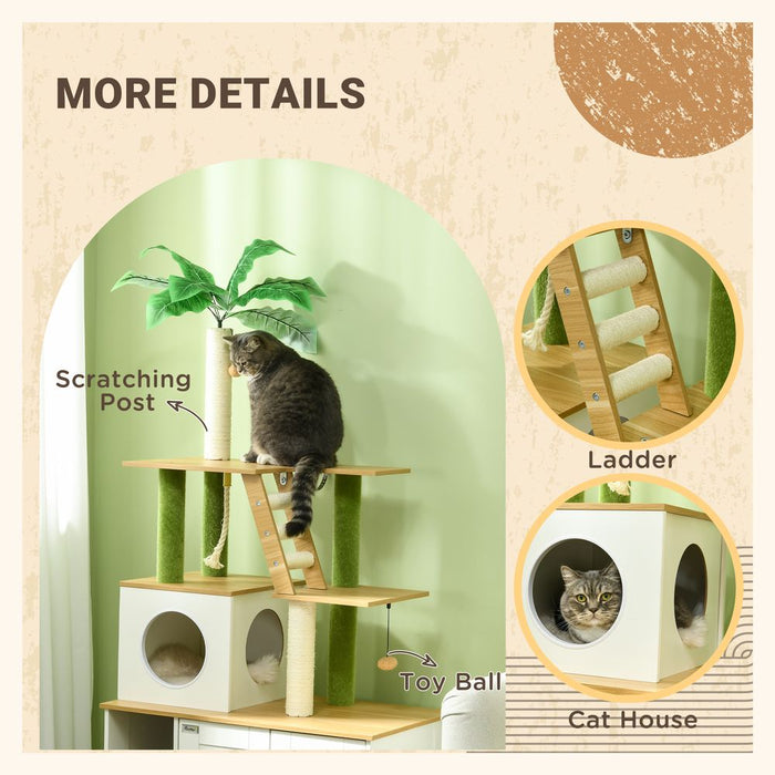 Premium Oak 2-in-1 Cat Tree & Hidden Litter Box - PawHut