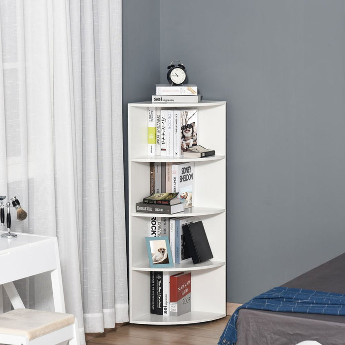 4-Tier Bookshelf, 120H cm-White: Corner Storage Solution with Spacious Shelves for Books, Photos, Plants & More