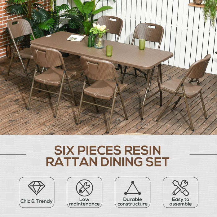 High-quality 7 PC HDPE Molding Resin Rattan Dining Set- Foldable Table & Chairs