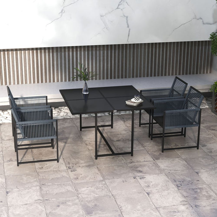 Premium Dark Grey Patio Dining Set – 5 Pieces, Foldable Back, Poolside Ready